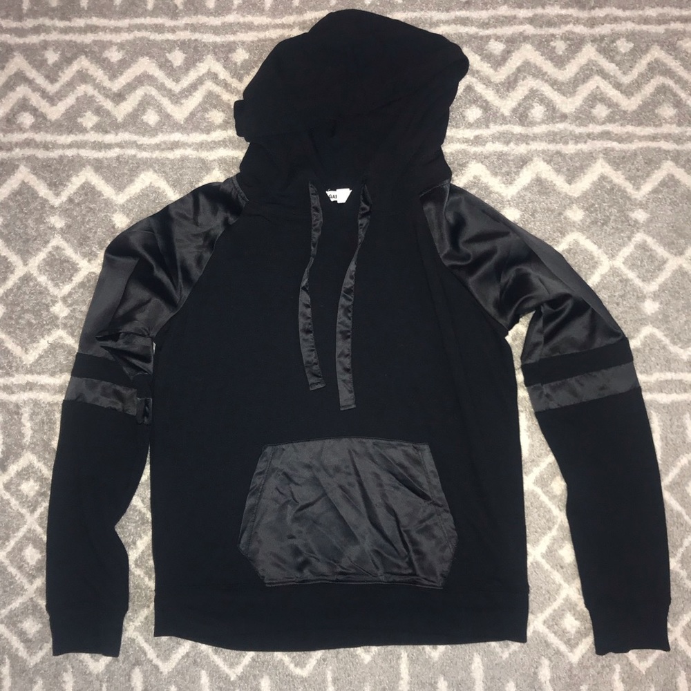 Black Hoodie with Satin Details